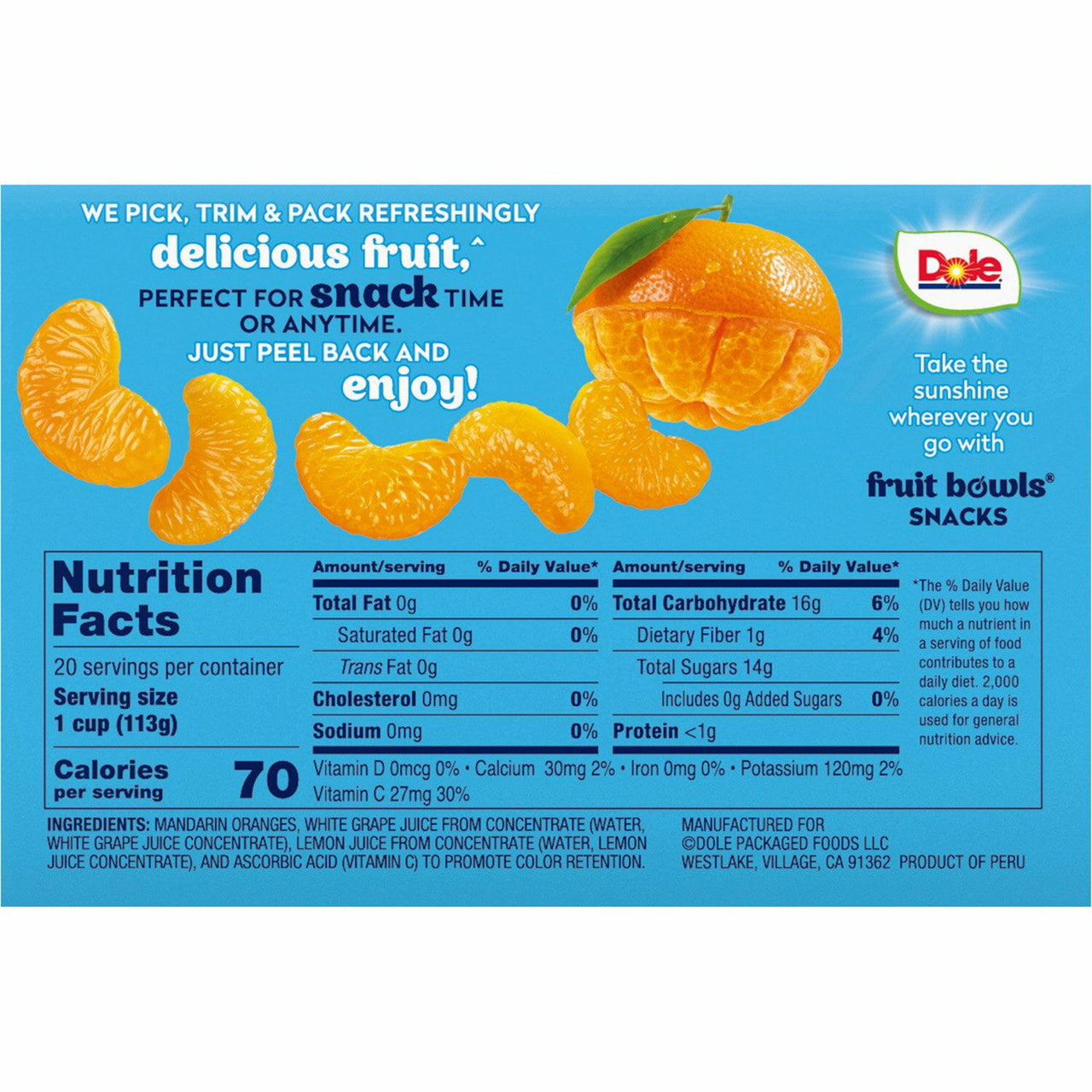 Dole Mandarins in Juice Fruit Cups, 4 oz., 20 ct.