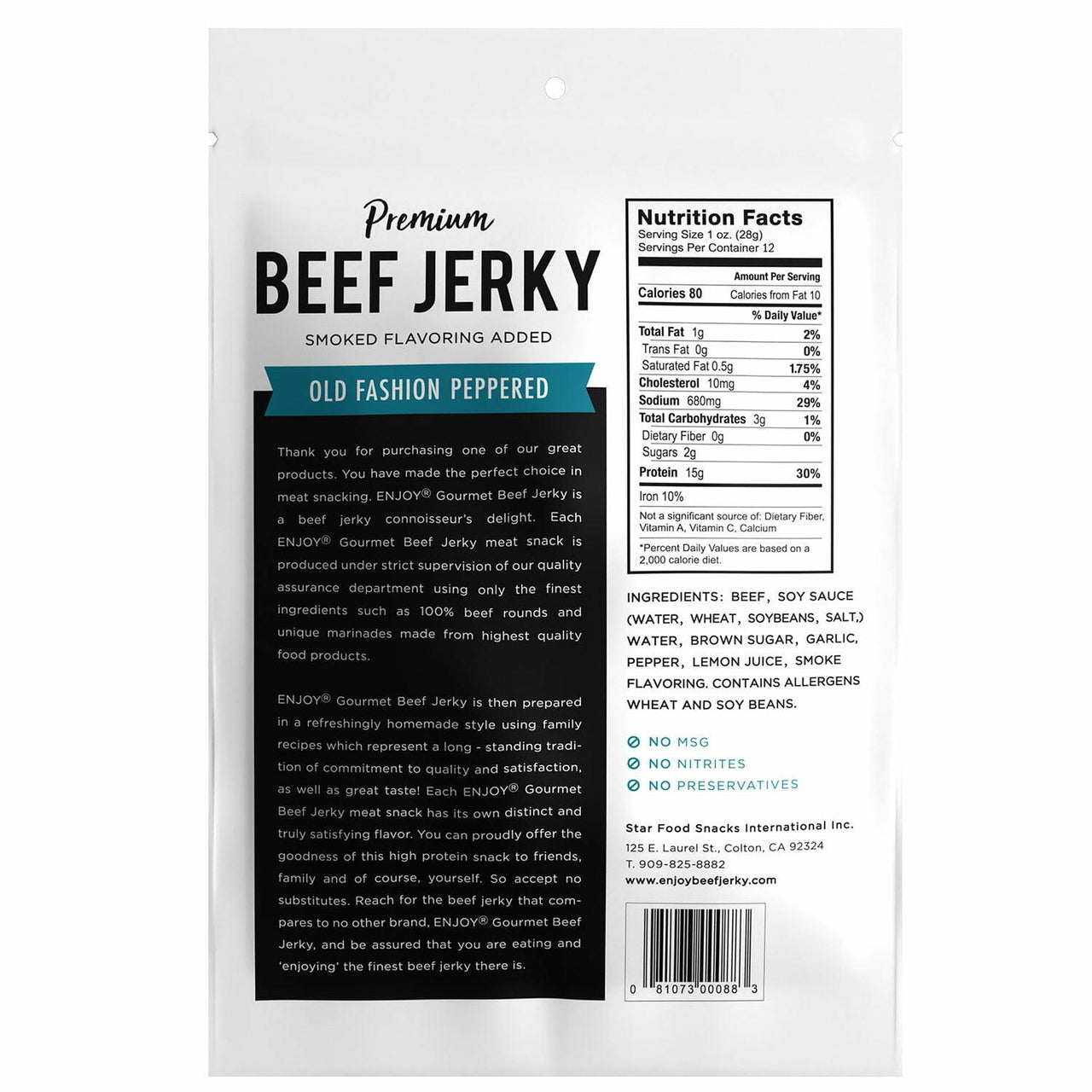 Enjoy Old Fashion Peppered Beef Jerky, 12 oz.