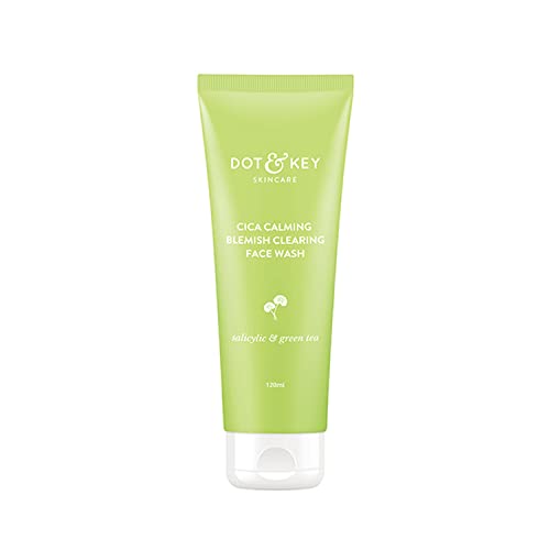 Dot & Key Cica Calming Blemish Clearing Face Wash | Non- Comedogenic, Sulphate & Paraben Free Face Cleanser for Acne & Pimples | With Cica, Green Tea & 1% Salicylic Acid for Acne Prone Skin | 120ml
