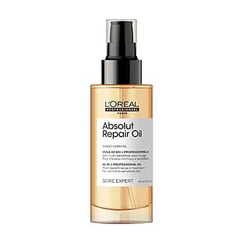 L’Oréal Professionnel Absolut Repair Oil 10-in-1 Multi-benefit Leave-In Hair Serum with Wheat Germ Oil for Dry & Damaged Hair, Serie Expert, 90ml