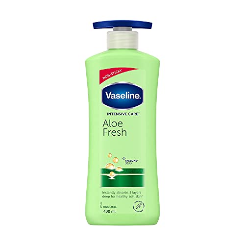 Vaseline Intensive Care Aloe Fresh Hydrating Body Lotion 400 ml, Daily Moisturizer for Dry Skin, Gives Non-Greasy, Glowing Skin - For Men & Women