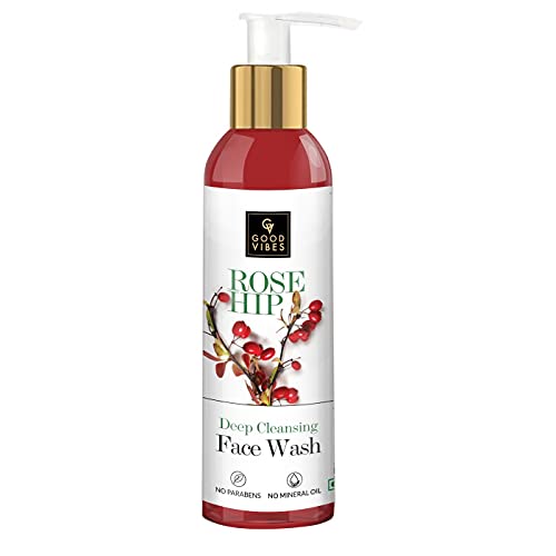 Good Vibes Face Wash - Rosehip Deep Cleansing, 200 ml Naturally Controls Excess Sebum & Acne, Moisturizing Skin Softening Formula for All Skin Types, No Parabens & Mineral Oil