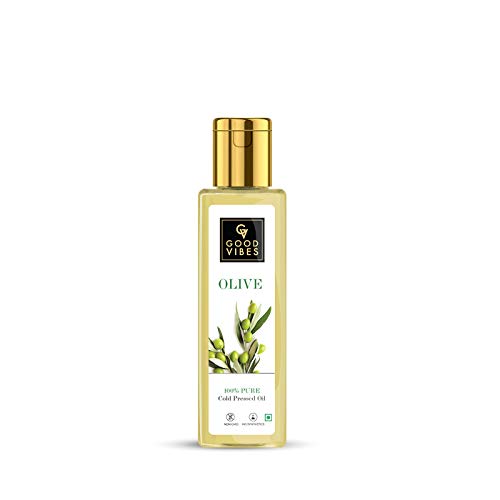 Good Vibes 100% Pure Olive Cold Pressed Carrier Oil For Hair & Skin, 100 ml Helps Strengthen Hair Roots, Deeply Moisturizes Skin, Helps Reduce Wrinkles & Fine Lines, No Alcohol, Parabens & Sulphates