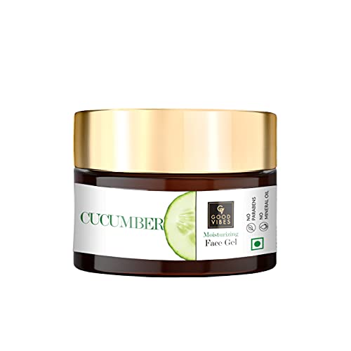 Good Vibes Cucumber Face Gel 50 g, Skin Hydrating Soothing Light Weight Formula, Helps Reduce Redness, Puffiness & Blemishes for All Skin Types, Natural, No Parabens & Sulphates, No Animal Testing
