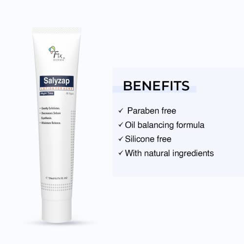 Fixderma Salyzap Lotion Night time, Helps in Moisture Balance, For acne scars, pimples, Unclogs pores, Exfoliator, Soothes redness, Suitable for Oily and Acne-Prone skin, 20ml