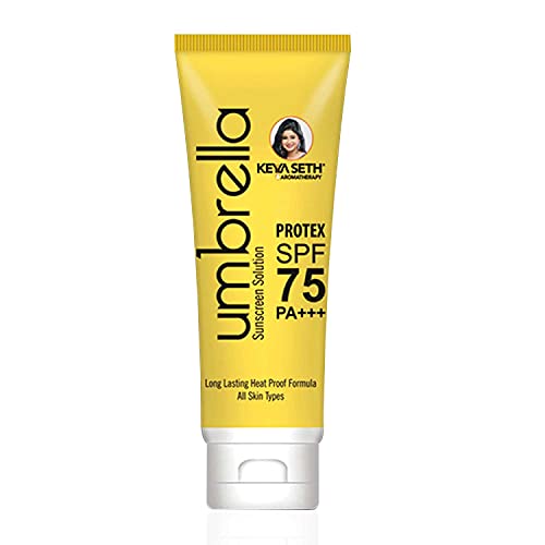 Keya Seth Aromatherapy, Umbrella Sunscreen Solution SPF 75 with PA+++ Long Lasting UV & Heat Protection Formula Oil Control Enriched Micronized Zinc Oxide 100ml