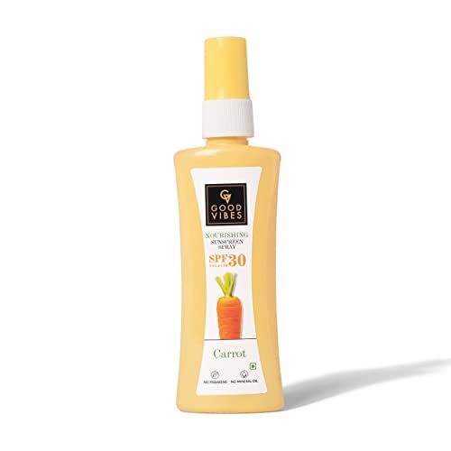 Good Vibes Carrot Nourishing Sunscreen Spray SPF 30 (100 ml) | Sun Protection For All Skin Types | Soothing, Hydrating, Moisturizing, De-tanning | Vegan, No Parabens, Mineral Oil & Silicones