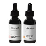 Minimalist De Tan Kit For Men & Women | Lactic Acid (AHA) Exfoliating Serum & Rosehip Oil + Vitamin C Glow Serum Combo