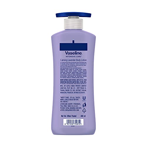 Vaseline Intensive Care Calming Lavender Body Lotion, With 100% Pure Lavender Extracts, Non-Greasy Formula, 400 ml