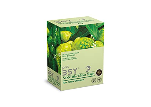 BSY Noni Black Hair Magic (20ml X 10 Sachets) | Hair Dye | Black Hair Dye |100% Ammonia Free | Anti Hair fall Hair Color | Fruit based Hair Color Shampoo | 5 minutes hair color | Noni hair color.