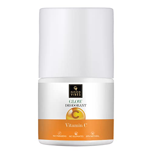 Good Vibes Vitamin C Glow Deodorant Roll On, 50 ml | Fresh & Bright Underarms Naturally With Orange & Kakadu Plum | Controls Sweat & Odour | No Parabens, Sulphates, Silicones, Pthalate & Alcohol