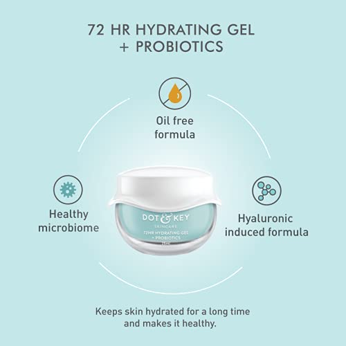 Dot & Key 72 HR HYDRATING GEL + PROBIOTICS 25 ml, with Hyaluronic Acid, Kombucha & Rice Water, Oil-Free, Non Comedogenic, Lightweight gel moisturizer, for all skin types