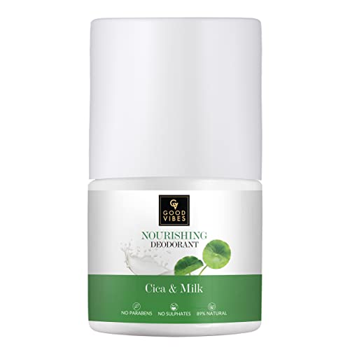 Good Vibes Cica & Milk Nourishing Deodorant Roll On, 50 ml | Bright & Sweat-Free Underarms Naturally With Avocado & Olive Oil | Controls Odour & Soothes Skin | No Parabens, Sulphates & Alcohol