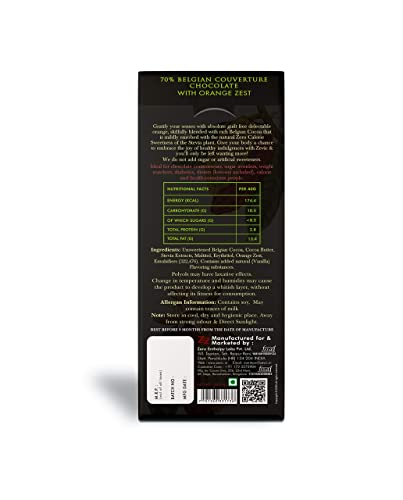 ZEVIC 70% Belgian Sugar Free Dark Keto Chocolate with Orange Zest | Keto & Diabetic Friendly | High in Antioxidants & Vitamin C | Sweetened with Stevia, 40gm (Pack of 9)