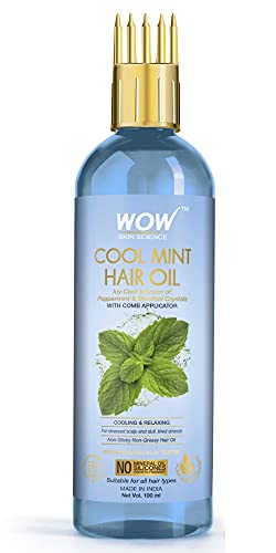 WOW Skin Science Cool Mint Hair Oil - with Comb Applicator - Non Sticky & Non Greasy - for All Hair Types - No Mineral Oil, Silicones, Synthetic Fragrance - 100mL