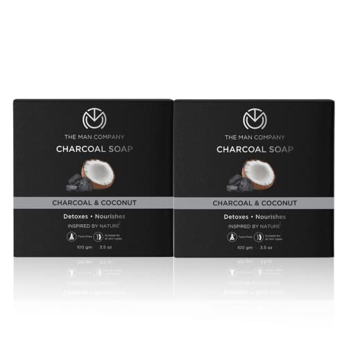 The Man Company Charcoal Soap with Coconut | Detoxes & Nourishes | Infused With Charcoal & Coconut | Toxin-free | Suitable For All Skin Types | Prevents Dryness | Removes Dead Skin - 100gm*2