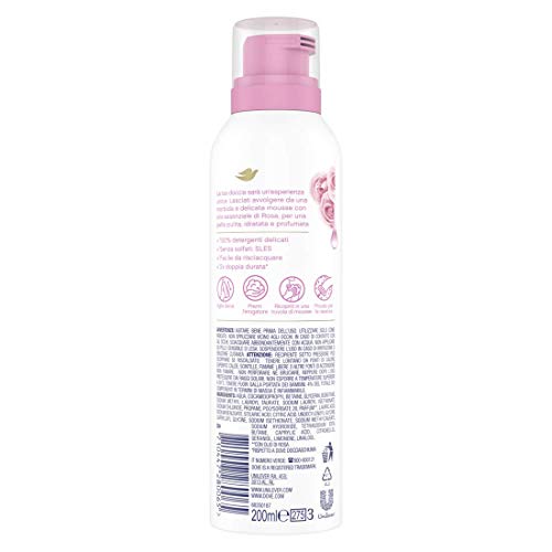 Dove Creamy Shower and Shaving Mousse, Gentle Cleanser Infused with Rose Oil for Nourishment, Gives 24 Hour Softness, Sulphate-Free, 200 ml