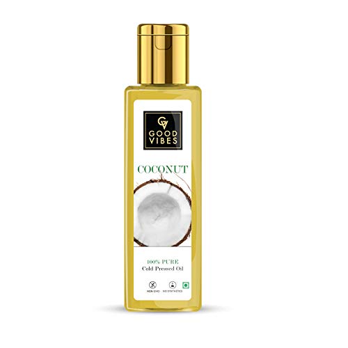 Good Vibes 100% Pure Coconut Cold Pressed Hair Oil, 200 ml, Carrier Oil For Hair Strengthening, Helps Reduce Breakage & Split Ends, Suited For All Hair Types, No Alcohol, Parabens & Sulphates