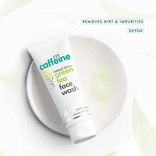 mCaffeine Green Tea Face Wash (100ml) for Removing Dirt and Toxins | Antioxidant Rich with Vitamin C and Hyaluronic Acid | Daily-Use Face Cleanser with a Calming Aroma