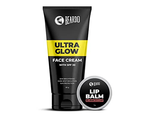 Beardo Ultraglow Face Cream with SPF30 ,Dark Spot Reduction Cream, 60gm & Bubblegum Lip Balm For Dry Damaged and Chapped Lips 7g (Pack of 2)