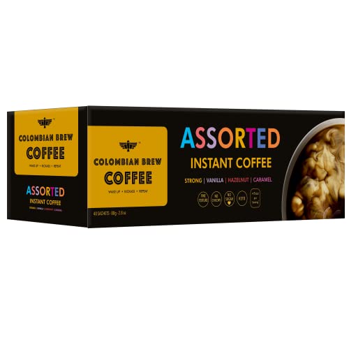 Colombian Brew Assorted Instant Coffee Powder Box (Strong,Vanilla,Hazelnut,Caramel) (Gift Pack Box Diwali, Rakhi) 80gm