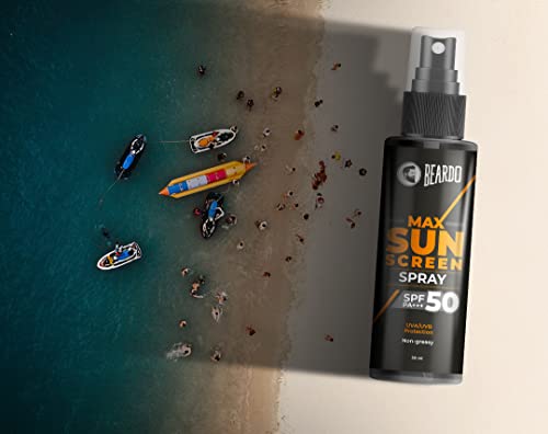 Beardo Max Sunscreen Spray SPF-50 P+++ for Indian men, 50ml | Non-greasy Sunscreen | Suitable for Oily, Acne Prone Skin | Oil Free Sunscreen