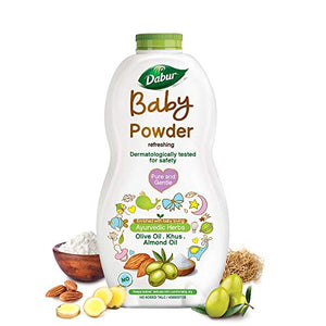 Dabur Baby Powder: No added Talc and Asbestos | Contains Oat Starch , Arrowroot Powder & Amba Haldi |Hypoallergenic & Dermatologically Tested with No Paraben & Phthalates - 150 g