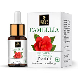 Good Vibes 100% Natural Camellia Deep Moisturizing Facial Oil, 10 ml | Lightweight Nourishing Hydrating Formula For All Skin Types | Soft Glowing Skin Naturally | No Parabens & Sulphates