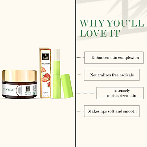 Good Vibes Moisturizing Skin Care Combo - Coconut Brightening Face Cream (50 g) and Strawberry Lip Balm (2.5 g) | Pack of 2 | Skin Hydrating Nourishing Light Weight Formula for All Skin Types
