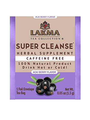Lakma Wellness Super Cleanse Tea With Acai Berry Flavor - 25 Tea Bags (Caffeine Free, Gmo Free, Gluten Free, Dairy Free, Sugar Free & 100% Natural, Decaf)