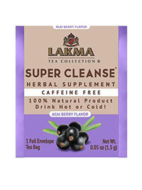 Lakma Wellness Super Cleanse Tea With Acai Berry Flavor - 25 Tea Bags (Caffeine Free, Gmo Free, Gluten Free, Dairy Free, Sugar Free & 100% Natural, Decaf)