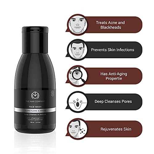 The Man Company Charcoal Face Wash (Buy 1 Get 1 Free) | Ylang Ylang & Argan Oils | Anti Pollution, Acne Oil Control | Deep Cleansing | Blackheads Removal | All Skin Types