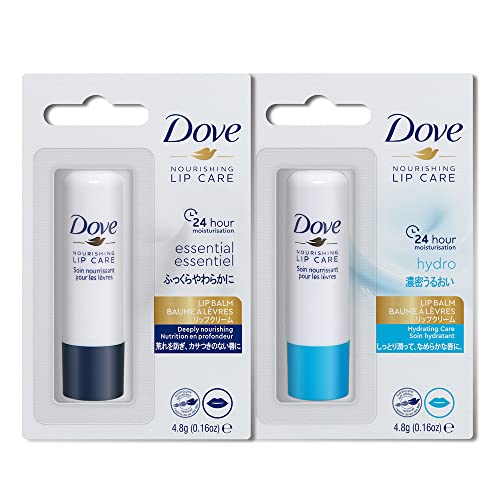 Dove Essential Nourishing Lip Care + Dove Hydro Nourishing Lip Care, Long lasting Lip Balm, 24 hours Hydration, Imported,4.8gm,PO2, Blue