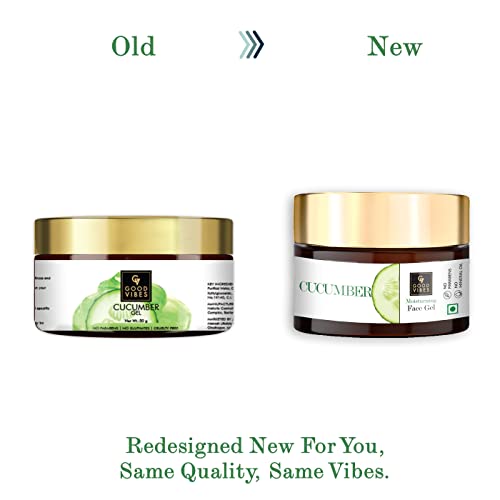 Good Vibes Cucumber Face Gel 50 g, Skin Hydrating Soothing Light Weight Formula, Helps Reduce Redness, Puffiness & Blemishes for All Skin Types, Natural, No Parabens & Sulphates, No Animal Testing