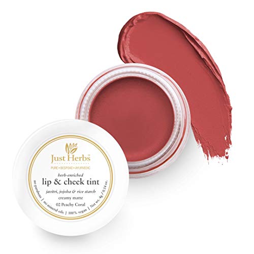 Just Herbs Ayurvedic, Natural Lip & Cheek Tint, Blush For Women - Sls, Chemical & Paraben Free - 02 Peachy Coral (Creamy Matte)