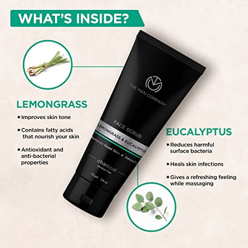 The Man Company Charcoal Tan Removal Face Scrub for Glowing Skin | Anti Acne, Blackhead Remover for Oily Skin, 75 Gm