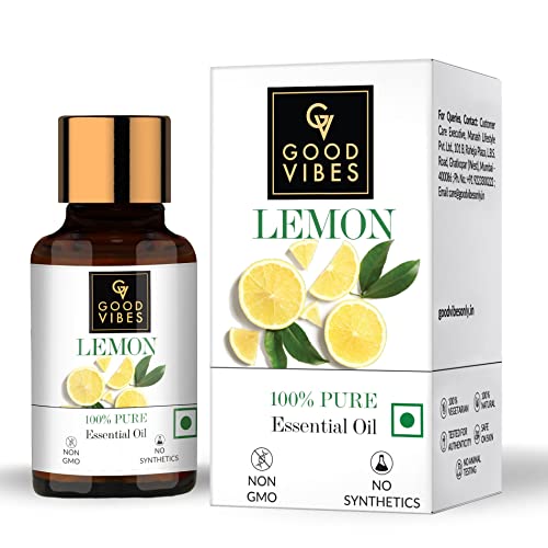 Good Vibes 100% Pure Lemon Essential Oil, 10 ml Naturally Brightens Skin, Helps Reduce Dandruff, Suitable For All Skin & Hair Types, No Alcohol, Parabens & Sulphates