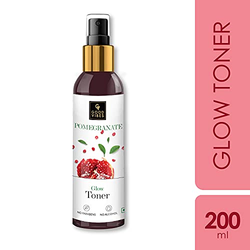 Good Vibes Pomegranate Glow Toner 200 ml, Anti Ageing Hydrating Light Weight Moisturizing Face Spray Toner for All Skin Types, Natural, No Alcohol, Parabens & Sulphates, No Animal Testing