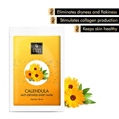 Good Vibes Calendula Anti-Dryness Sheet Mask (Pack of 3) | Lightweight Hydrating Moisturizing Softening Face Serum Sheet Mask For All Skin Types | No Animal Testing