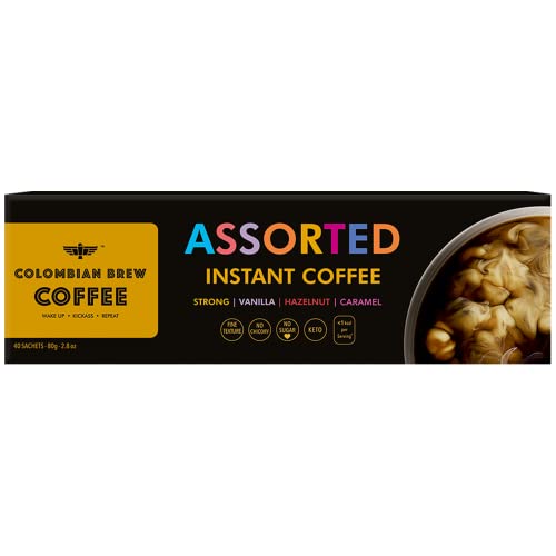 Colombian Brew Assorted Instant Coffee Powder Box (Strong,Vanilla,Hazelnut,Caramel) (Gift Pack Box Diwali, Rakhi) 80gm