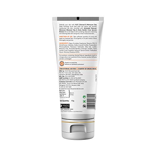 VLCC Charcoal & Moroccan Clay Deep Purifying Scrub (90gm), 90 g