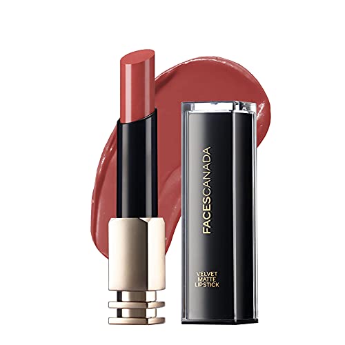 Faces Canada Velvet Matte Lipstick, Smooth one stroke intense color, Soft Matte finish, Enriched with Vitamin E, Hydrated lips all day, Brown Lip Color, Serenity Brown, 3.5 gm