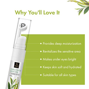 Good Vibes Seaweed & Green Tea Dark Circle Reducer Under Eye Gel, 15 ml Brightening Lightweight Gel Textured With Cooling Roll On Applicator | Vegan, No Parabens, Sulphates, Silicones, Animal Testing