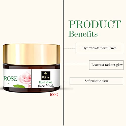 Good Vibes Rose Hydrating Face Mask, 100 g | Moisturizing, Softening Face Pack For All Skin Types | Adds Glow & Brightens Skin | No Parabens, Sulphates & Mineral Oil
