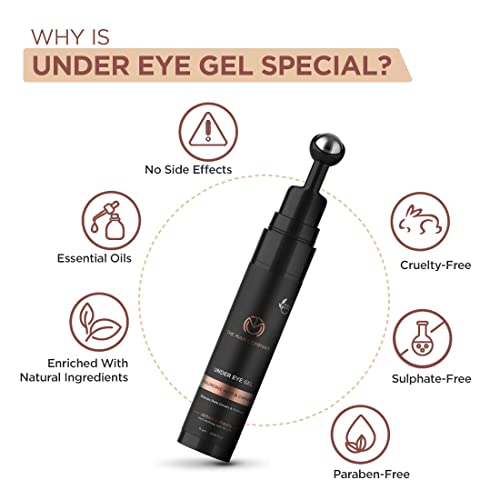 The Man Company Under Eye Cream Gel With Cooling Massage Roller For Dark Circles, Fine Lines & Puffy Eyes with Caffeine & Hyaluronic Acid – 15gm