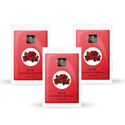 Good Vibes Rose Moisturizing Sheet Mask (Pack of 3) | Lightweight Hydrating Moisturizing Softening Face Serum Sheet Mask For All Skin Types | No Animal Testing