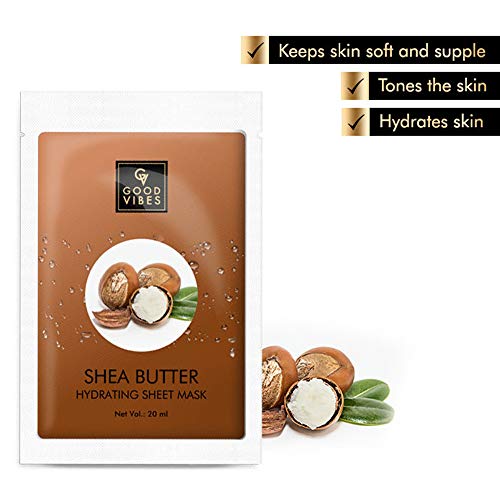 Good Vibes Shea Butter Hydrating Sheet Mask (Pack of 3) | Lightweight Hydrating Moisturizing Softening Face Serum Sheet Mask For All Skin Types | No Animal Testing