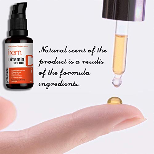 Irem Vitamin C Serum for face with Hyaluronic acid, Ferulic acid, Aloe vera and Grape seed extract, 30ml