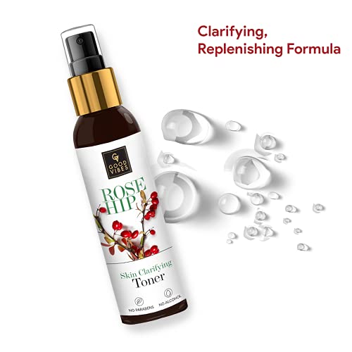 Good Vibes Rosehip Clarifying Toner 200 ml, Anti Ageing Hydrating Light Weight Moisturizing Revitalising Spray Toner for Face and Skin, Natural, No Alcohol, Parabens & Sulphates, No Animal Testing