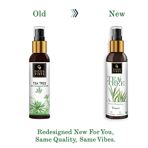 Good Vibes Tea Tree Skin Cleansing Toner 120 ml, Hydrating Light Weight Anti Acne Moisturizing Face Toner for All Skin Types, Natural, No Alcohol, Parabens & Sulphates, No Animal Testing
